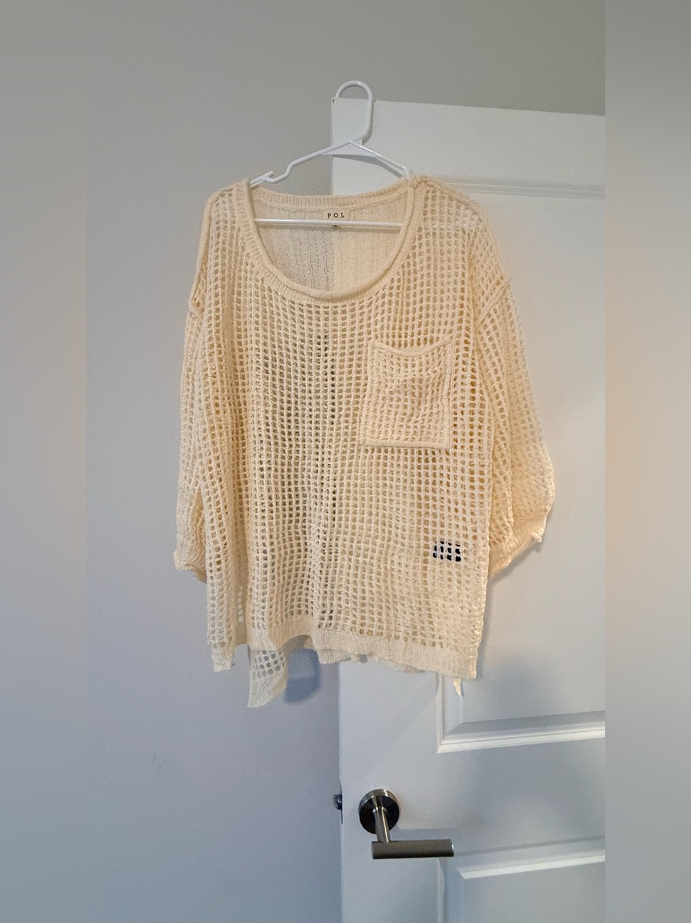 POL Open-Weave Scoop Neck Sweater in Cream